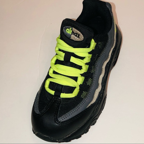 EUC Nike Air Max 95 PS Black Volt Dark Grey Little Kids Shoe Size 11c - Picture 7 of 12